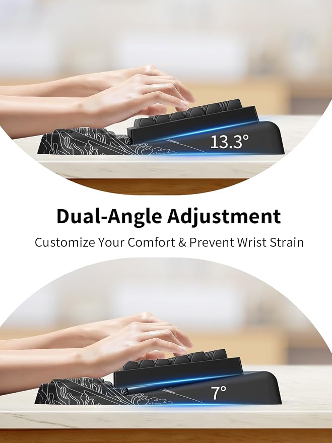 3-in-1 Ergonomic Keyboard Stand with Wrist Rest & Mouse Pad Set, Black Wave | Comfy Keyboard Riser Holder Soft Mousepad with Massage Design, Memory Foam and Non-Slip PU Base for Pain Relief