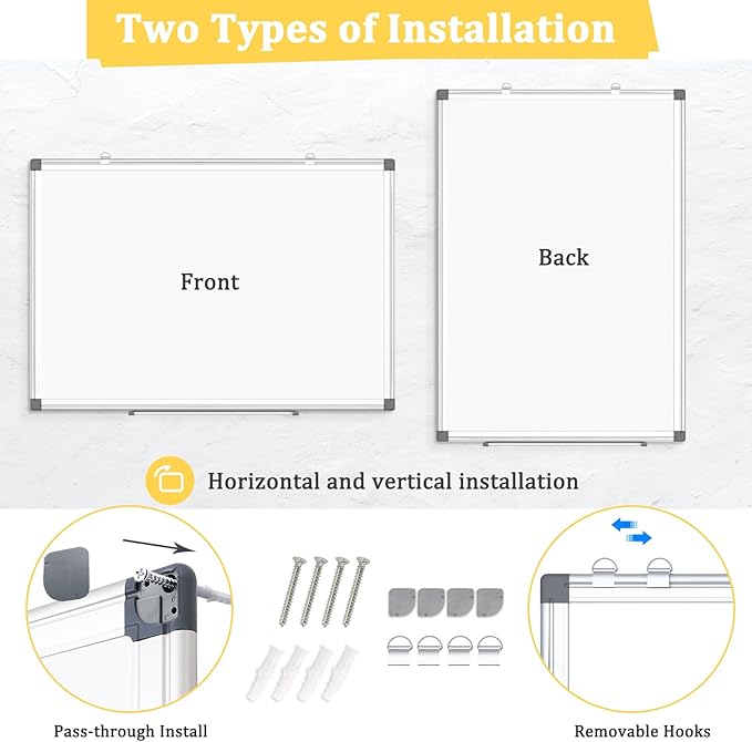 4 Pack Double-Sided Magnetic Whiteboard, 36" x 24" Dry Erase Board, Aluminum Frame White Board for Wall, Hanging Mounting White Board Dry Erase Marker Board for Office, School, Home