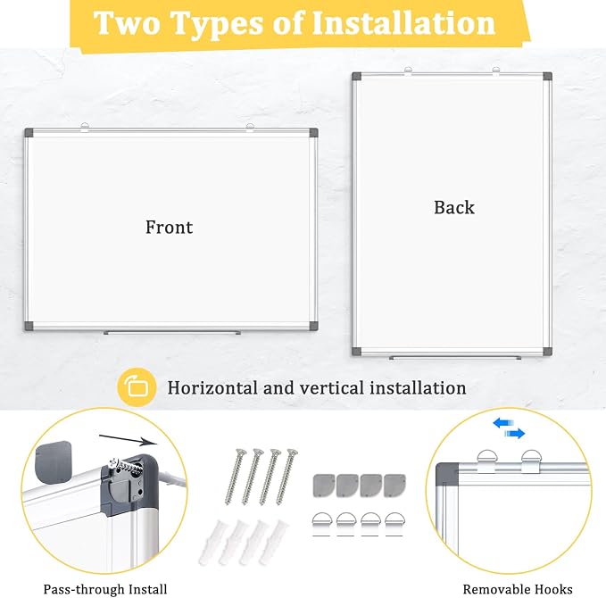4 Pack Double-Sided Magnetic Aluminum Frame Whiteboard, 36" x 24" | White Board for Wall, Hanging Mounting White Board Dry Erase Board Marker Board for Kitchen, Memo, School, Home, Office