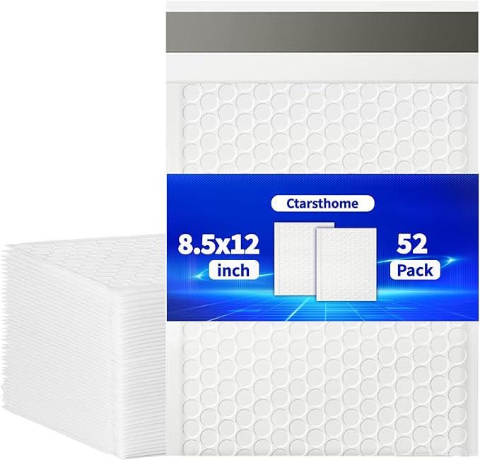 52 Pack Bubble Mailers 8.5x12inch Padded Envelopes Thin Mailing Envelopes Waterproof Bubble Opaque Padded Mailers Self Seal Adhesive Shipping Bags for Mailing Jewelry Makeup Small Business