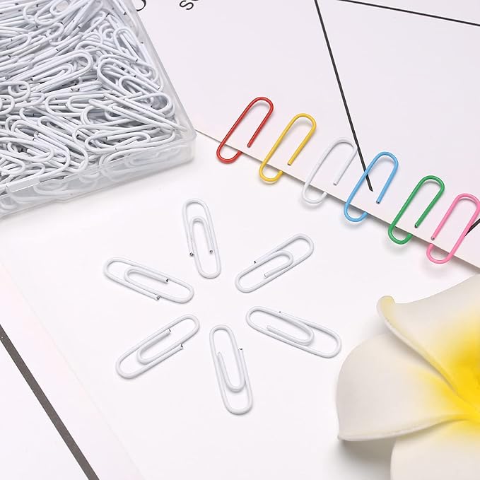 Elisel Paper Clips, 200pcs Medium Size (1.3 inch) Colored Paper Clip,Durable and Rustproof Coated Paper Clips, Great for Office, School and Personal Use (White)