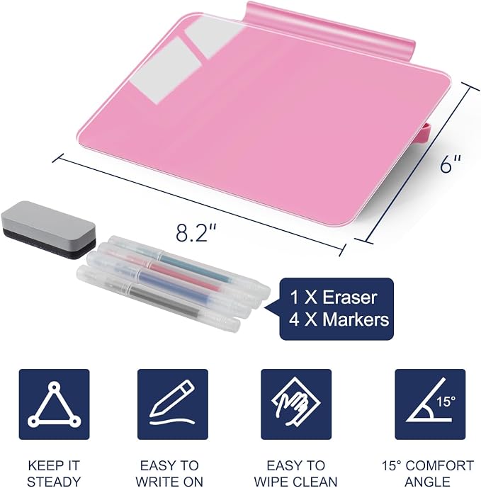 Small Desktop Whiteboard - Glass Dry Erase Board 8 X 6 Inches Tabletop Easel Whiteboard with Stand, Desk Board Buddy for Artist, Teacher and Student