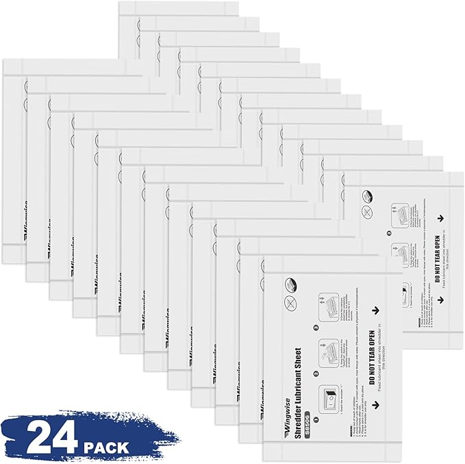 24-Pack Shredder Lubricant Sheets, 8.5 x 6 Inches, Sharpens Blades & Prevents Jams, Mess-Free Maintenance for Home and Office Use