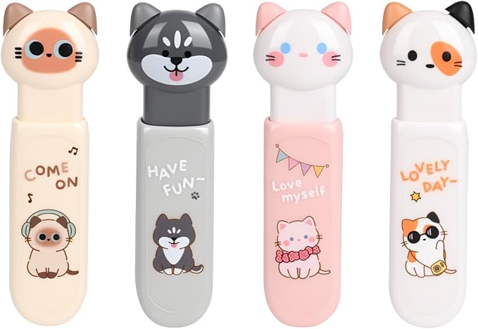 Retractable White Correction Tape,Cute Cat Paw Correction Tape Pens (4Pcs) | Mini Aesthetic Pen Shaped White Applicator with Easy to Use Out Tape for Back to School Office Supplies