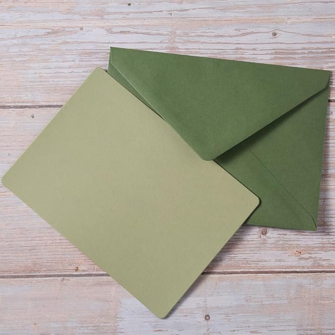 25 Pieces A7 Colored Envelopes with Cards and Stickers Set, Green 5Colors | 5x7 inches Envelopes For Weddings, Invitations, Birthday, Baby Shower