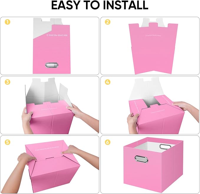BALEINE File Organizer Box, Cardboard File Folder Organizer with Handle for Letter Size, Portable Collapsible Hanging Filing Box for Home Office Document Storage (4 Pack, Large Pink)