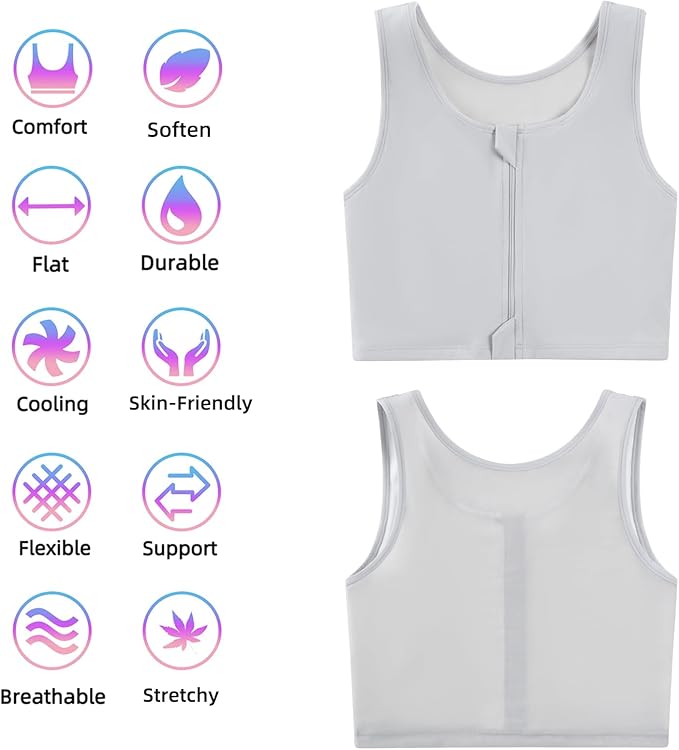 XUJI Transgender FTM Zip Up Breathable Half Chest Binder