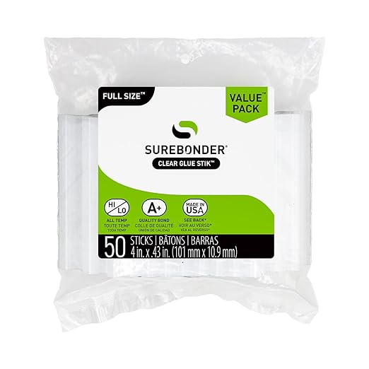 Surebonder Full Size Hot Glue Sticks 50-Pack, Clear, Non-Toxic, Multi-Temp, 4-Inch x 0.43-Inch for Full Size Glue Guns, DIY, Arts, Crafts & Home Repairs