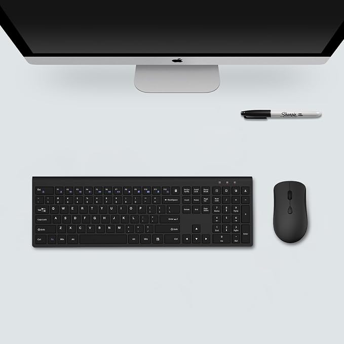 Slim Silent Full Size Wireless Keyboard Mouse Combo Black | With calculator key, 2400 DPI quiet mouse, USB cordless set, compatible with Windows, Mac, Laptop & PC