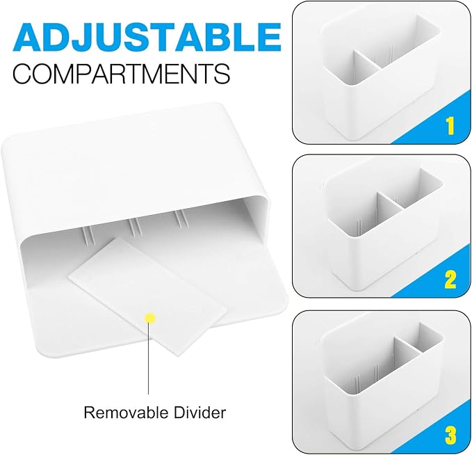 MoKo Magnetic Pen Holder, 2-Pack, Whiteboard Organizer, White | Magnetic dry erase marker holder has two adjustable compartments and an ABS body for whiteboards and refrigerators.