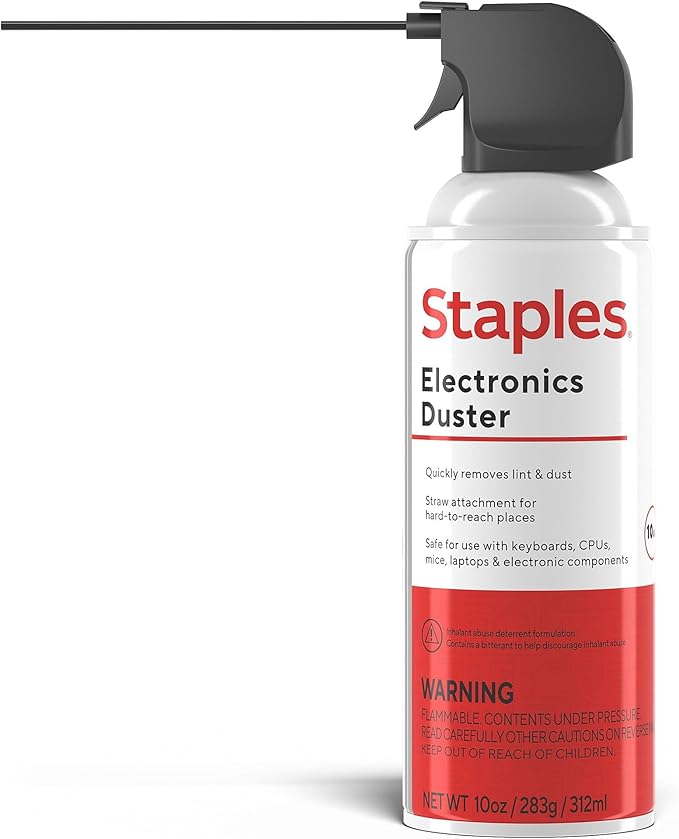 Staples Compressed Air Duster, 10 oz Can, Electronics & Keyboards, Office | Blasts away dust and debris from laptops, vents, and hard-to-reach office equipment.