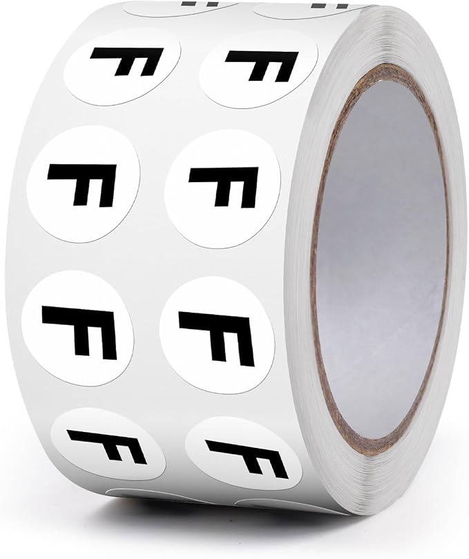 Letter F Stickers 0.5 Inch Vinyl Round Alphabet Label 1000 PCS | Self-Adhesive, Removable, Waterproof, Circle Capital Dots Tags, for Home Office Inventory Classroom