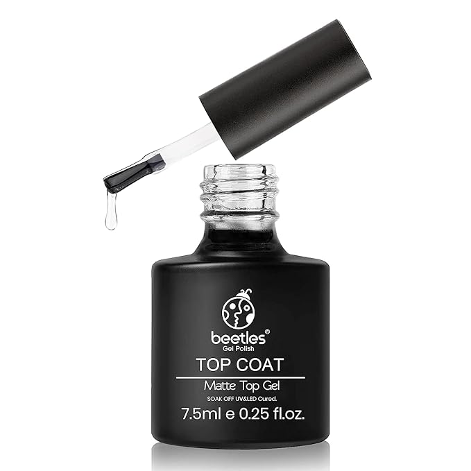 Beetles Matte Gel Top Coat for Gel Nail Polish, 7.5ML Chrome Proof Matte Top Coat No Wipe Powder-Resist Matte Finish for Detail Chrome Nail Powder Painting Long Lasting UV Nail Art