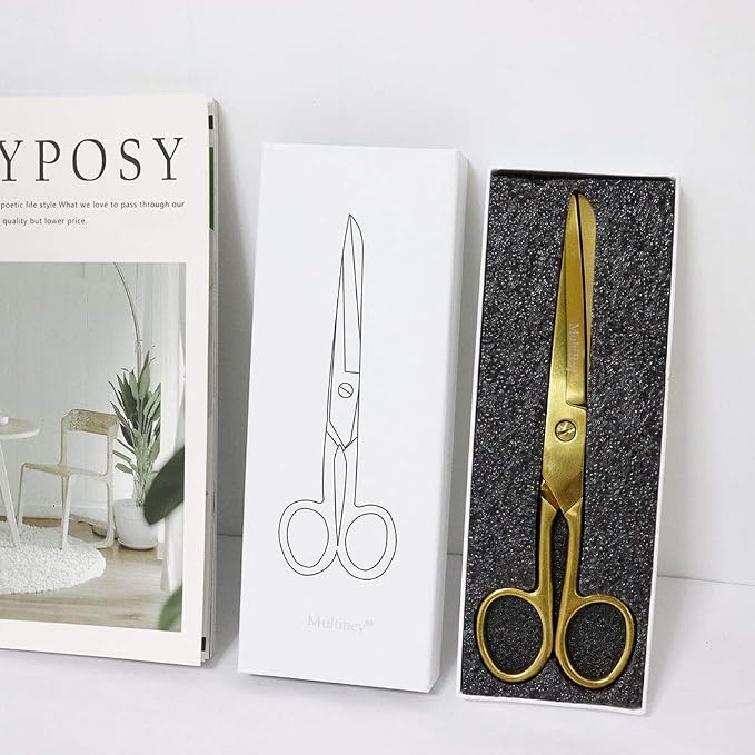 MultiBey Gold Scissors 7" Tailor Fabric Paper Cutting Tools | Craft Scissors Shears | Heavy Duty Copper Straight Recycled | Home Office Scissors Cutter