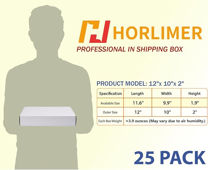 HORLIMER 12x10x2 inches Shipping Boxes Set of 25, White Corrugated Cardboard Box Literature Mailer
