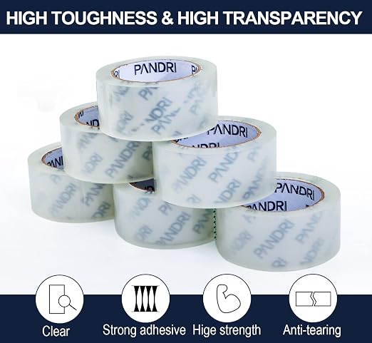 PANDRI Packing Tape, 12 Rolls Heavy Duty Clear Packaging Tape for Shipping Packaging Moving Sealing, 2 inches Wide, 65 Yards Per Roll, Total 780 Yards