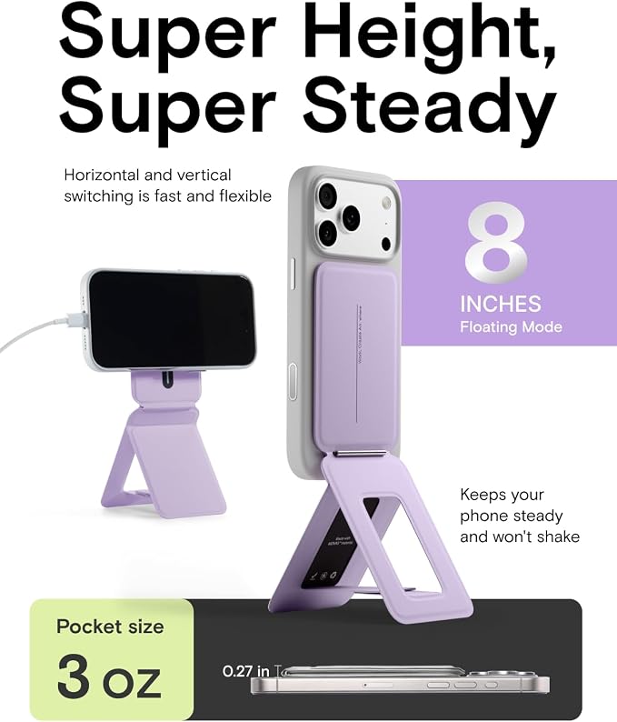 MOFT Magnetic Phone Stand, Invisible MagSafe Tripod with Angle Adjustment, Stain-Resistant MOVAS Leather Cell Phone Stand for iPhone 17/16/15/14/13/12, Foldable Office Desk Accessories-Peony