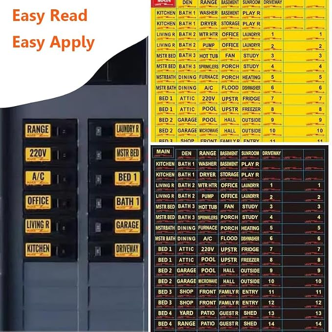 Circuit Breaker Labels, Breaker Box Electrical Panel Fuse Box Stickers, Easy Read and Install (YEL+BLK)