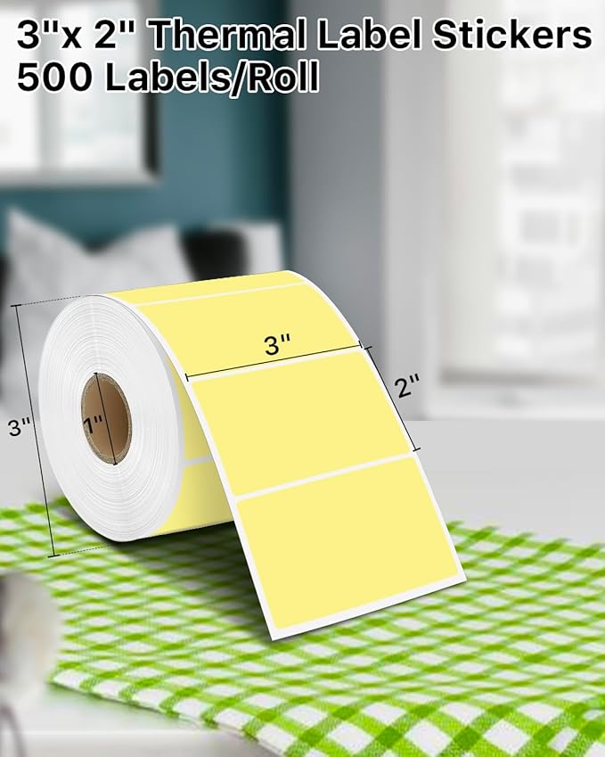 iEager 3" x 2" Thermal Labels, Rectangle Thermal Printer Stickers, Self-Adhesive Durable Sticker with Perforation Line, 500 Labels/Roll, Yellow