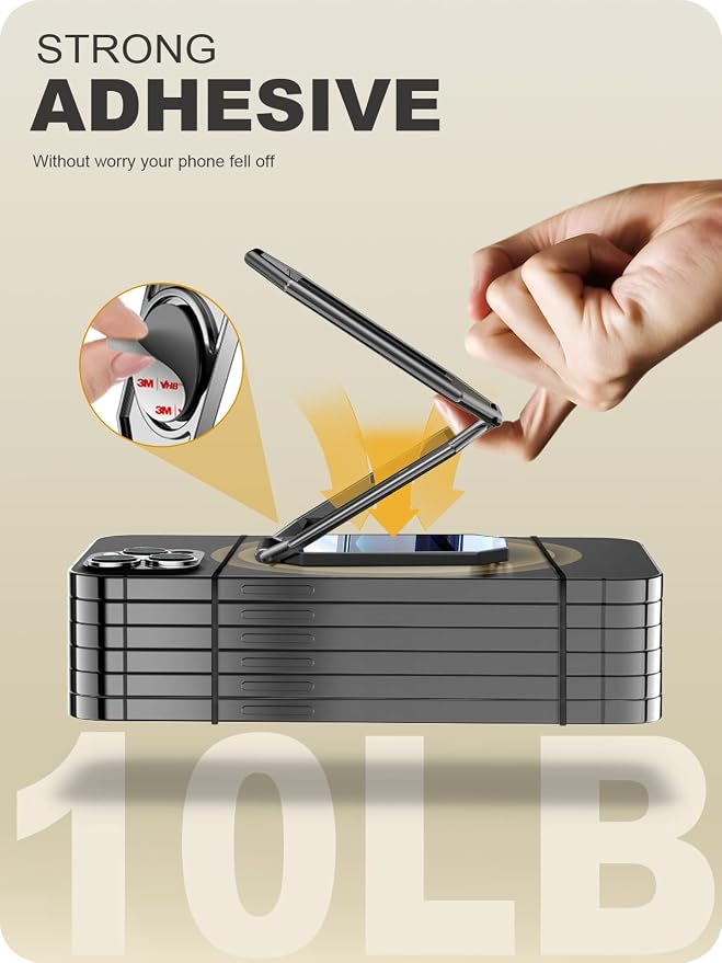 A-LuGei 𝗙𝗼𝗹𝗱𝗮𝗯𝗹𝗲 & 𝗔𝗱𝗷𝘂𝘀𝘁𝗮𝗯𝗹𝗲 Phone Kickstand Ring Holder, Magnetic Cell Phone Grips, Phone Stand for Desk, Adhesive Phone Holder for Hand, 360° Rotation Ring for Back of iPhone Case