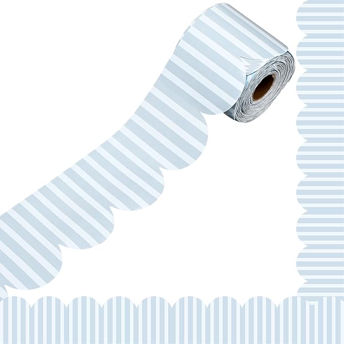 Marspark Scalloped Striped Coastal Bulletin Board Borders 52 ft Cottage Blue Rolled Stripes Blue Classroom Bulletin Border Trim Classroom Borders for Back to School Chalkboard Whiteboard Decorations