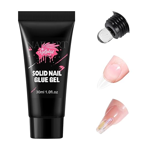 Solid Glue Gel for False Nail Tips, 30ml Gel Glue for Fake Nails Press On Nails, Nail Lamp Curing Needed, 30+Days Long Lasting