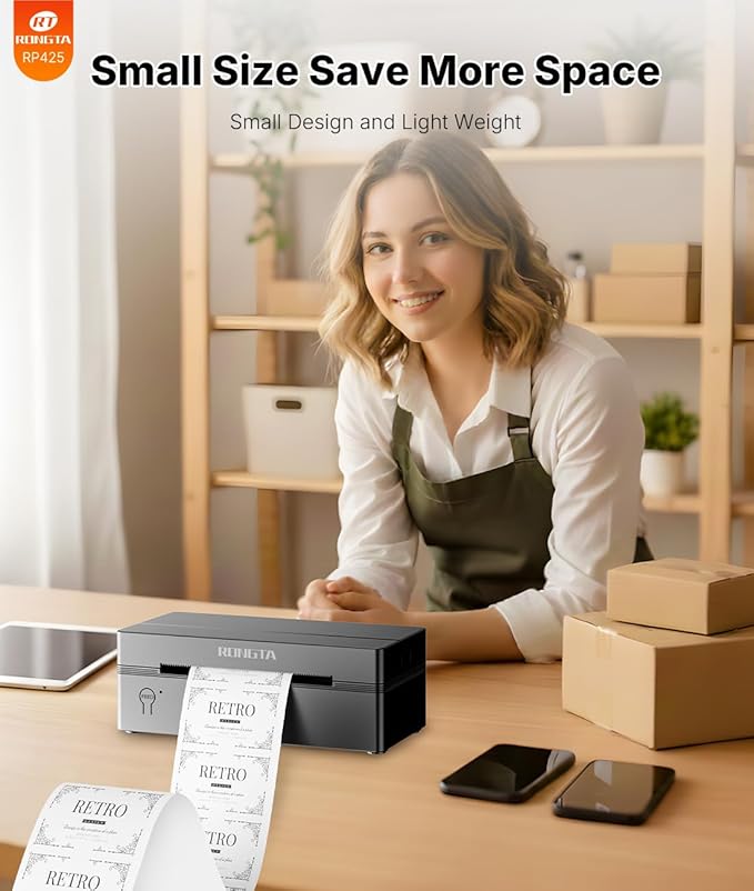 Rongta Bluetooth Thermal Shipping Label Printer, Wireless 4x6 Label Printer for Shipping Packages&Small Business, Compatible Windows/Mac/Android/iOS, Support USPS, UPS, Etsy, Shopify, RP425