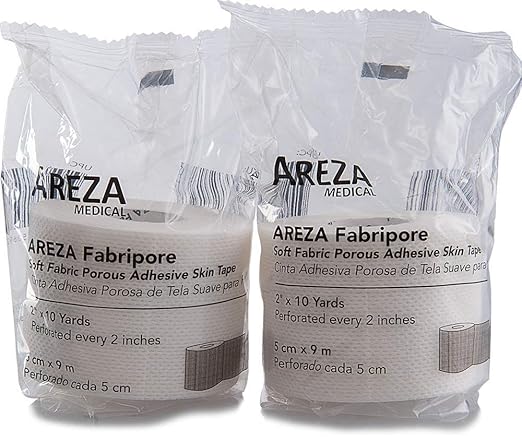 Areza Medical Surgical Tape - Porous Skin Soft Fabric Cloth Adhesive Tape - Fabripore - 2" x 10 yds. (5 cm x 9 m) - 2 Rolls per Box