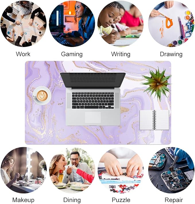 Colorful Star Large Mouse Pad, PU Leather Waterproof Desk Mat, Computer Gaming Mouse Pad, XXL Extended Full Mousepad Non Slip Desk Pad for School Office Home 23.6" x 13.8" - Violet Marble