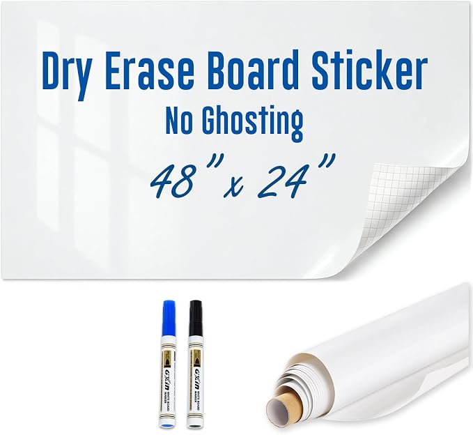 Dry Erase Paper for Wall 48" x 24", Self Adhesive White Board Wallpaper Peel and Stick, No Ghosting Whiteboard Contact Paper for Home Office Classroom