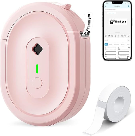 Label Maker Machine with Tape, N12 Portable Bluetooth Label Printer, Wireless Mini Label Makers Thermal Sticker with Multiple Templates for Home, Kitchen, School, Office Organization, Pink