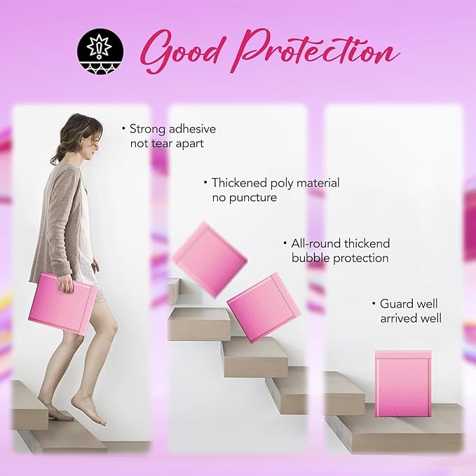 Fuxury 240 Pack Thick Bubble Mailers 8.5x12 Inch Gradient Pink Bubble Envelopes Cute Design Cushioning Mailer for for Small Business Mailing Books Clothes Makeup Supplies