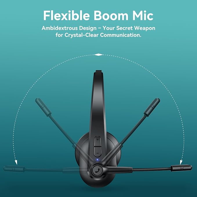Sarevile Bluetooth Headset with USB Dongle for Computer, Single-Ear Wireless Headset with Noise Cancelling Microphone for Office & Truckers, Bluetooth V5.2 with Mute Button for Work