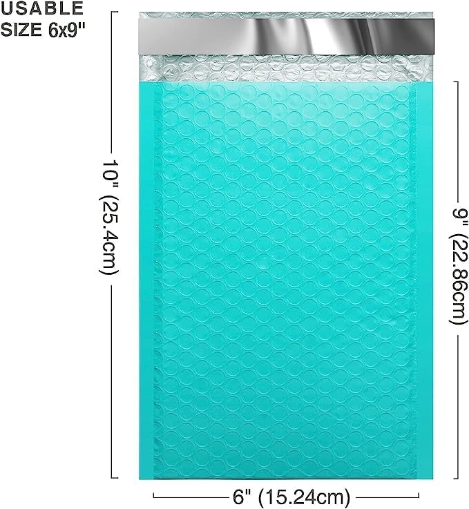 Metronic Bubble Mailer 6X10 Inch Teal 500 Pack, Waterproof Padded Envelopes,Self-Seal Small Bubble Mailers Cushioning Bubble Envelopes for Shipping,Jewelry Makeup Supplies, Packaging Bulk