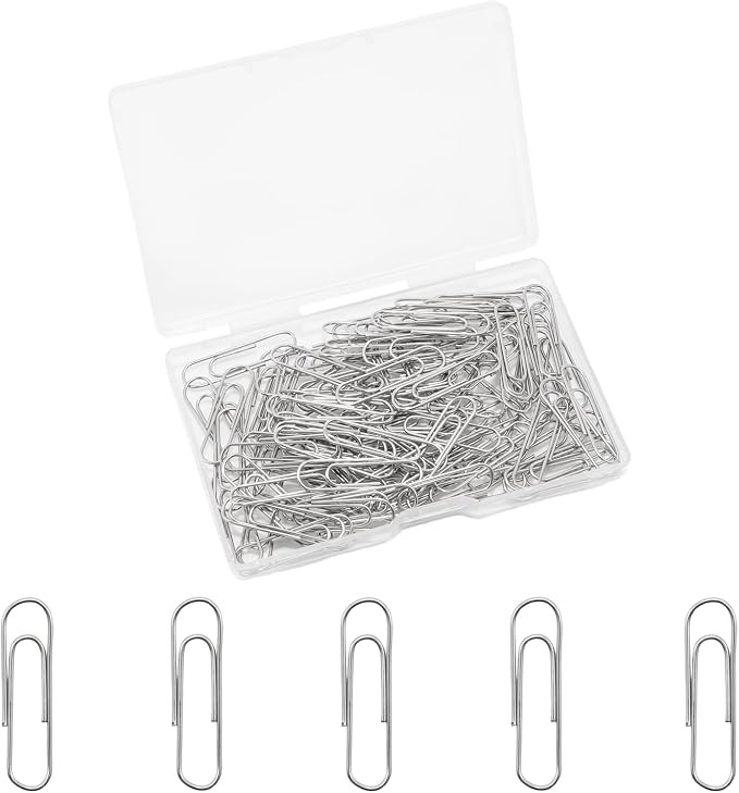 100 Pcs Silver Paper Clips, 1.1 Inch (28mm) Colorful Paperclips | Colored Paper Clips, Rust Proof, for Office, School, DIY, Bookmarks and Document Organization
