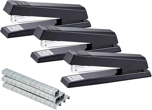 Bostitch Office Stapler, No-Jam Premium for Desktop, Includes 3,750 Staples, Full-Strip, 25 Sheet Capacity, Black, 3 Pack