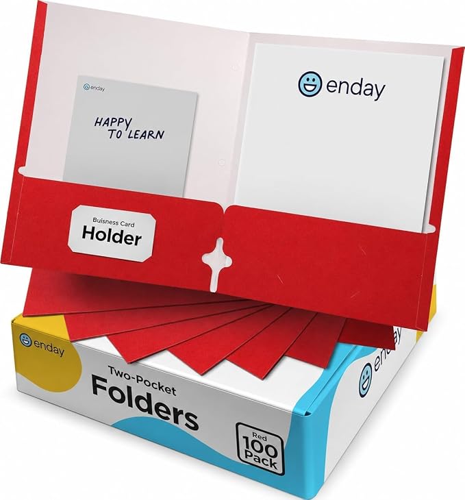 Folders with Pockets (100 Pack), Red 2 Pocket Folder Bulk, Two Pockets File for Letter Size Sheets, Bulk Paper Folders with Pockets Also Available in Blue, Black, Green, 100 Pack - By Enday