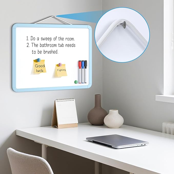 MaxGear Small Dry Erase Board for Wall, 14"x 11" Double-Sided Whiteboard with 3 Dry Erase Markers, 3 Magnets, Portable White Board for Planning, Drawing, Memo, to Do List, Blue Frame