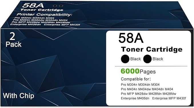 58A CF258A Black Toner Cartridges Compatible Replacement for HP 58 58X CF258X LaserJet Pro MFP M428dw M428fdn M428fdw M404 LaserJet Enterprise M406dn M430f, Pro M404n M404dw M404dn M404 M304n M304dn