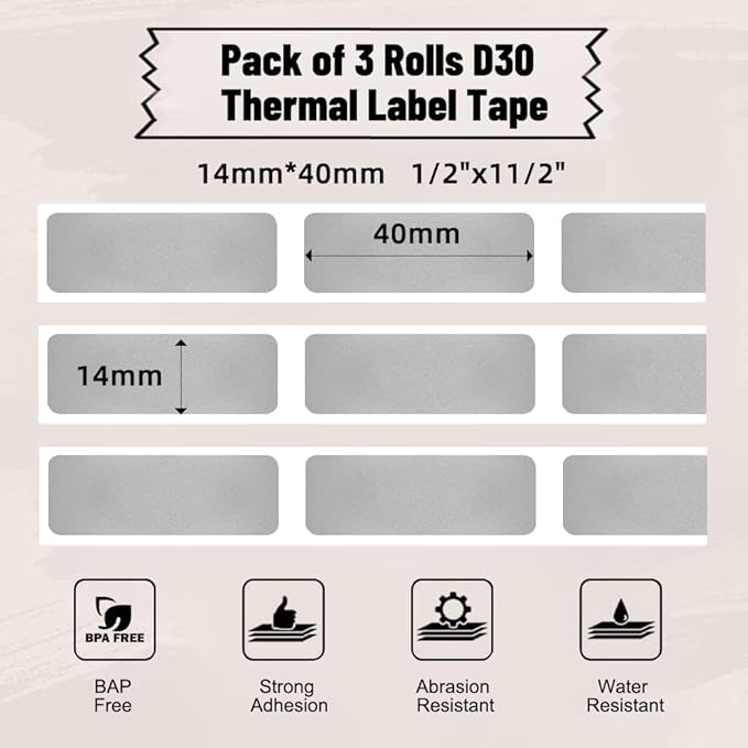 Phomermo D30 Label Maker Tape, Black on Cream White with Glitter Transparent Label Sticker Thermal Paper Self-Adhesive, 14 x 40mm (1/2" x11/2) 160 Tapes/Roll, 3 Rolls for D30 D35 Q30 Q30S Q31 D30Pro
