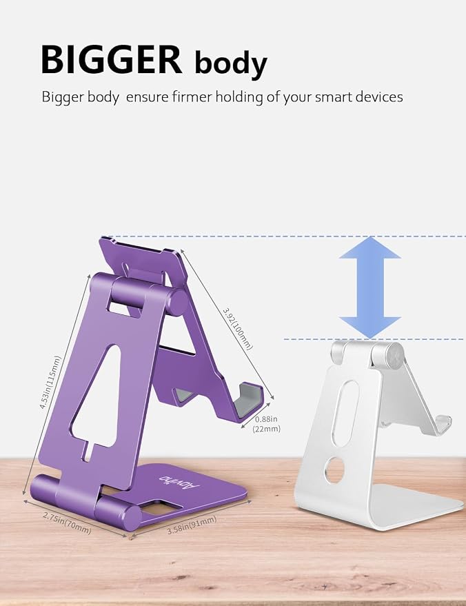 Aoviho Foldable Cell Phone Stand for Desk, Holder for iPhone,Purple | Folds Flat for Easy Storage, Hands-Free Viewing, Fits iPhone 17/16/15 Series & Samsung Galaxy, Ideal for Office & Home