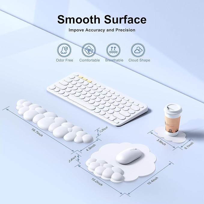 MOKURU Cloud Mouse Pad with Wrist Rest, Cloud Keyboard Wrist Rest, Mouse Pad Wrist Support, Ergonomic Keyboard Mouse Wrist Support White