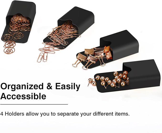 MoKo Magnetic Pen Holder, 4-Pack, Whiteboard Organizer, Black | Magnetic dry erase marker holder set stores pens, pencils and markers on refrigerators, whiteboards and lockers.