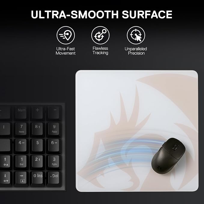 Redragon PG1M Glass Mouse Pad - Ultra-Smooth Precision Surface with Non-Slip Base, Easy to Clean, Hard Mousepad for Gaming - 13 x 13 x 0.15 inches, White
