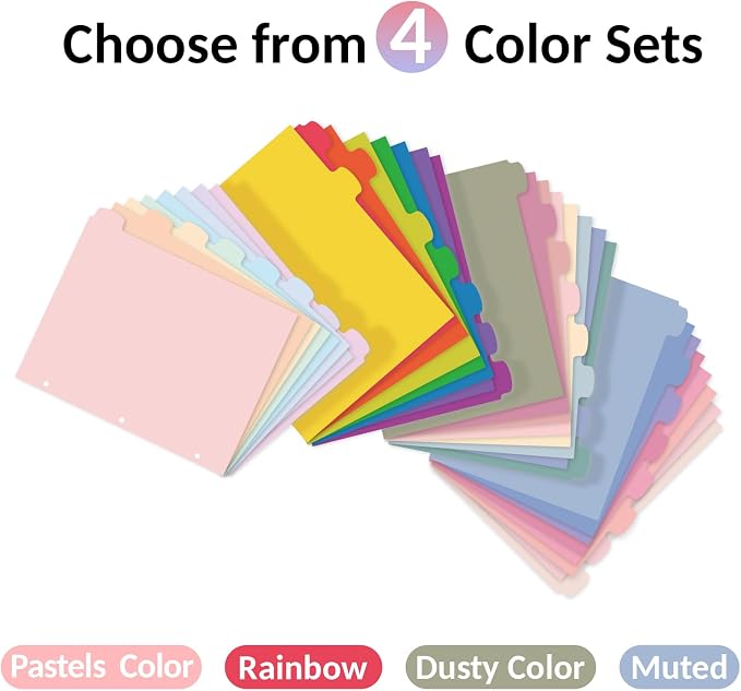 Sooez 8 Tabs Plastic Write & Erase Binder Dividers with Tabs, 3 Sets | Long-Lasting Dividers for 3 Ring Binder, Cute Pastels Binder Dividers Organizers for Student, Teacher, Office, Pastels Color