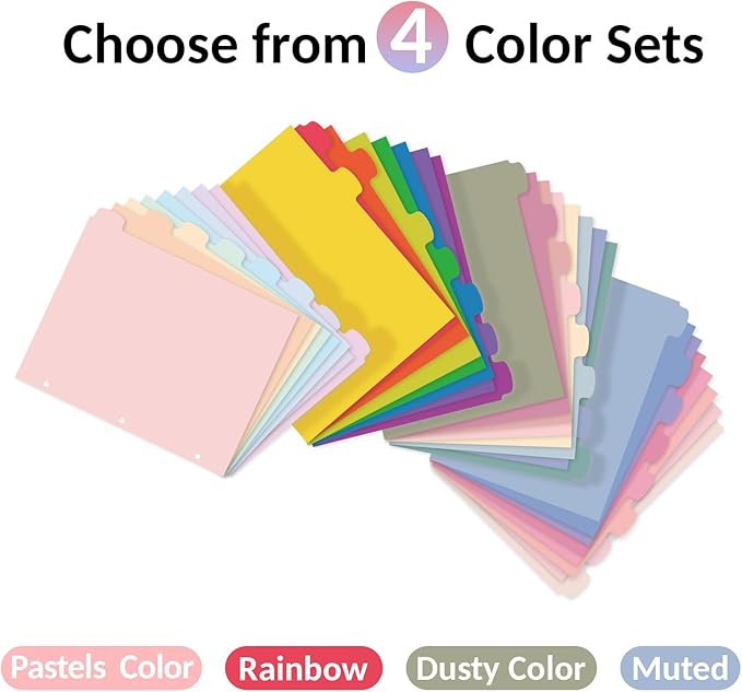 Sooez 8 Tabs Long-Lasting Plastic Write & Erase Large Tabs Dividers for 3 Ring Binder, Aesthetic Cute Pastels Binder Dividers for Student, Teacher, Office, Home Organizers, 2 Sets, Pastels Color