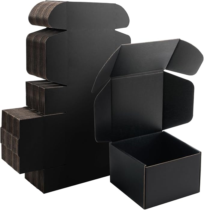 6x6x4 inch Black Shipping Boxes for Small Business- Set of 25 | Sturdy ECT 32 Corrugated Cardboard Mailer Boxes, Easy Assemble for Packaging, Mailing, Gift