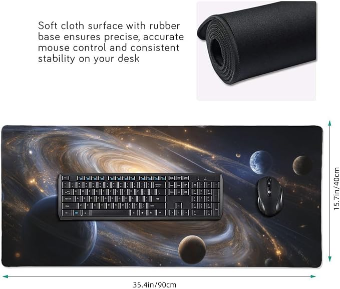 XXL Gaming Mouse Pad 35.4x15.7 Inch, Large Extended Desk Mat | Galaxy Space Design, Non-Slip Rubber Base, Water-Resistant Surface and Stitched Edges for Gaming, Office & Home