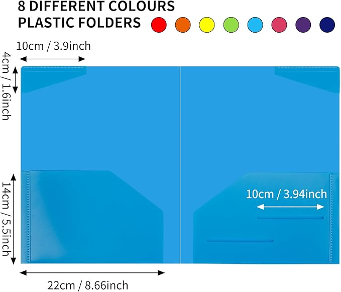 EOOUT 32pcs Plastic Folders with Pockets, Heavy Duty Folders with 4 Pockets for Office and School, Letter Size, 8 Assorted Colors