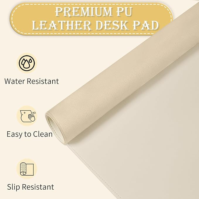 Large Desk Mat 35.4" x 17", PU Leather Desk Pad Protector, Non-Slip Large Mouse Pad for Desk, Waterproof Computer Desk Mat, Office Desk Pad for Keyboard Mouse, Desk Writing Mat (Apricot)